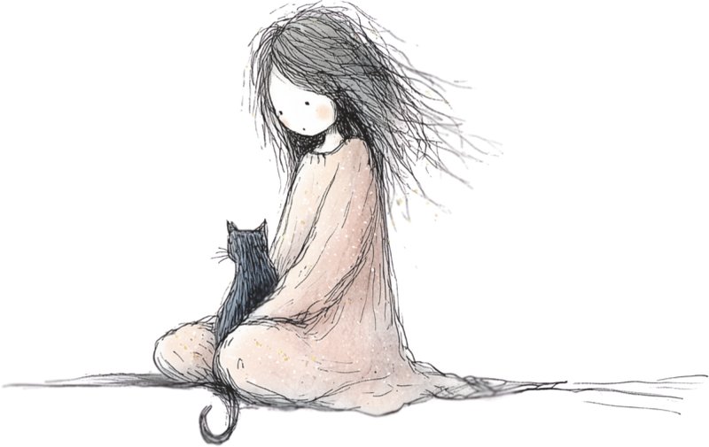 Nyra sitting with her black cat in her lap